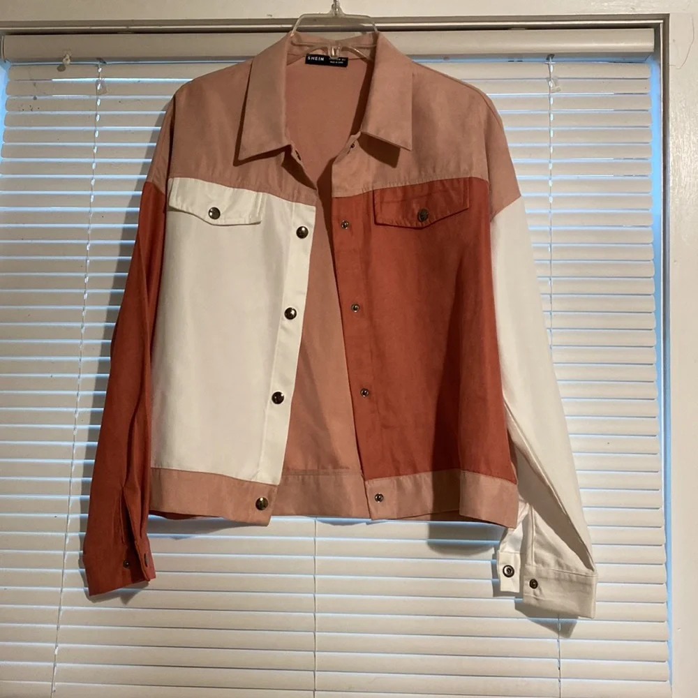 COLOR BLOCK PINK AND WHITE JACKET - Picture 1 of 3
